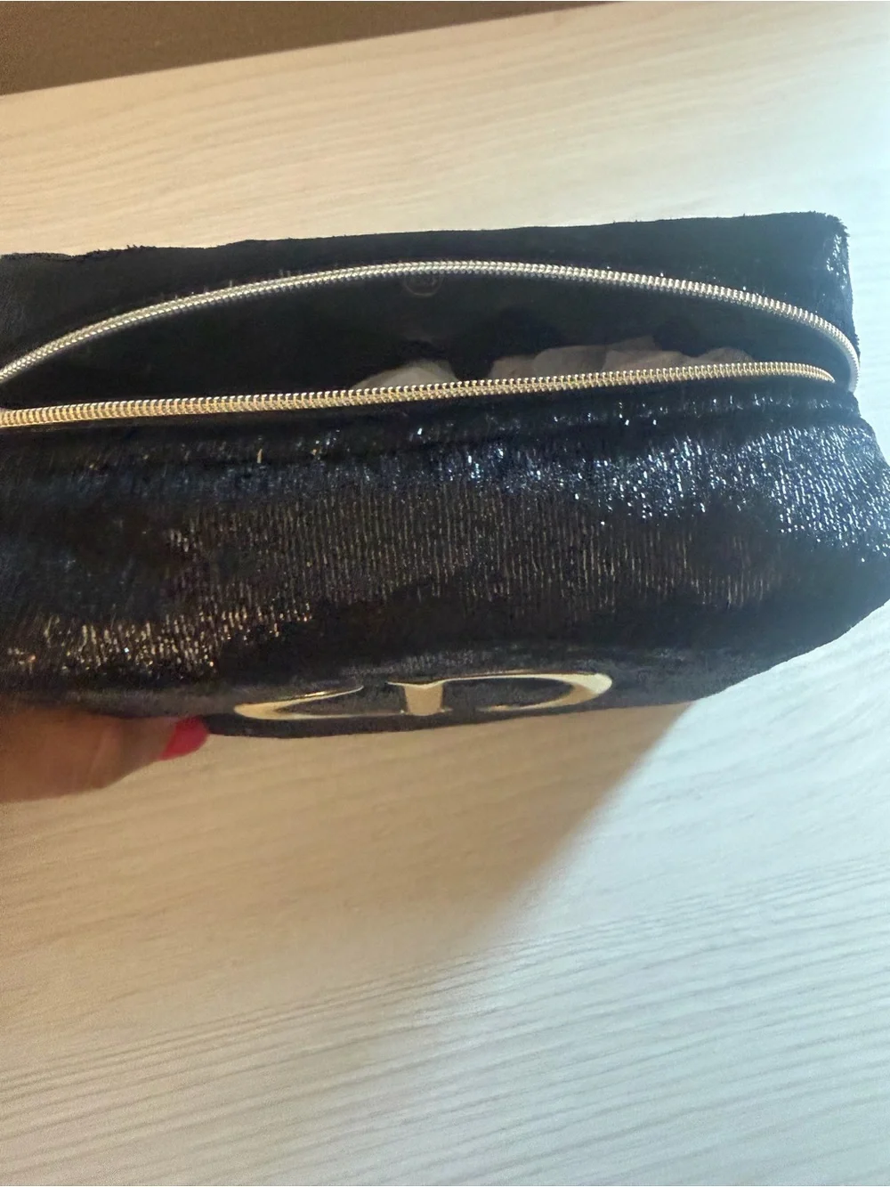 Dior Black Velvet Cosmetic bag with Gold CD Hardware